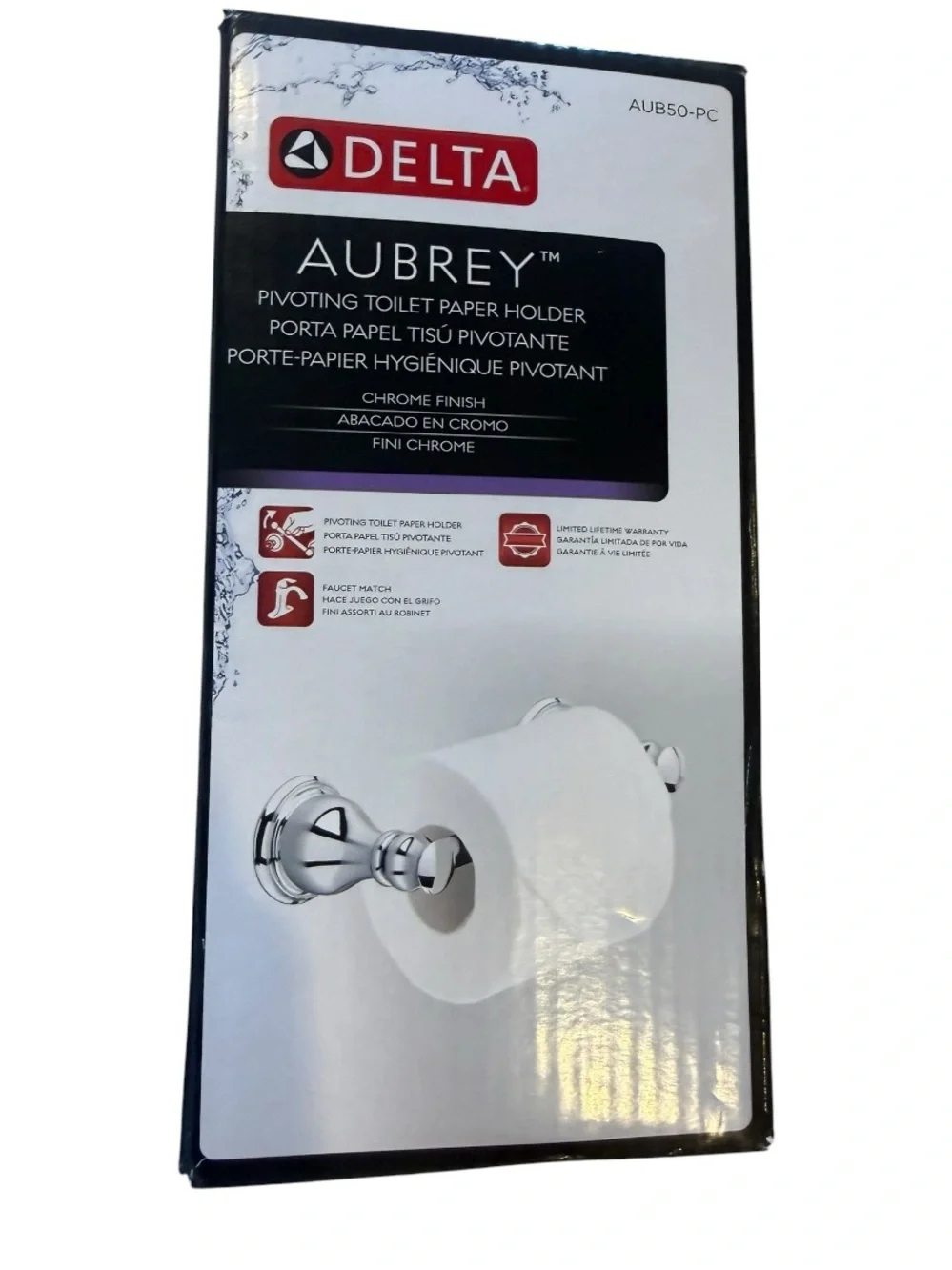 DELTA FAUCET Aubrey Wall Mount Pivot Arm Toilet Paper Holder Polished Chrome New